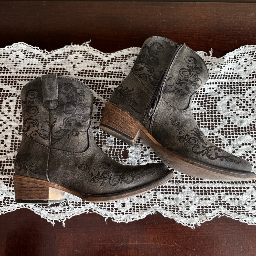 ROPER Short Stuff Fashion Western Booties Cowgirl Boots Grey Snip Toe Womens 7 - Picture 2 of 7